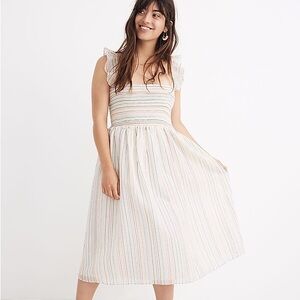 Madewell Ruffle Strap Smocked Dress in Rainbow Stripe Size XXS